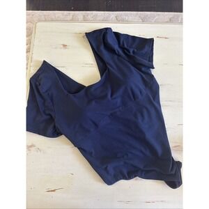 Blue Square Neck Short Sleeve Bodysuit Top Elegant Basic Casual‎